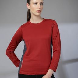 Women Solid Round Neck Polyester Maroon T-Shirt-image-54