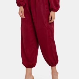Women Solid Maroon Track Pants-image-4
