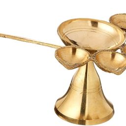 Brass Hindu Puja Camphor Burner Lamp Panch Aarti - 5 Face For Puja Brass Table Diya-image-39