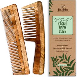 Kacchi Neem Comb, Wooden Comb Hair Growth, Hairfall (Wide + Dual Combo)-25