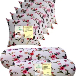 Combo Set Of 5 Cushion And 2 Microfibre Floral Bolster Pack of 7-image-20