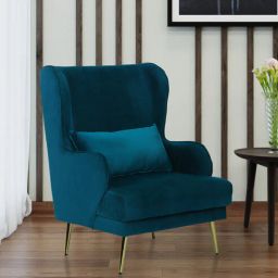 casacraft from pepperfry Regent Velvet Wing Chair in Teal Blue Colour-picture-4