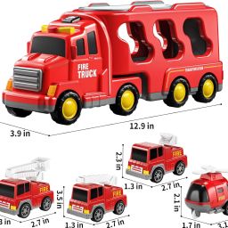 classic Fire Rescue Transport Truck Set Includes Fire Engines & Helicopter-image-76