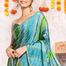 Printed, Striped Leheria Chiffon, Georgette Saree-image-44
