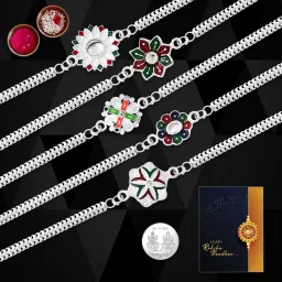 Rakhi gift for brother with Greeting Card|Rakhi Set of 5|Silver Coin|Y22K5_NC30 Assorted Gift Box-12