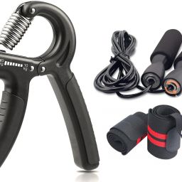 Combo of Hand Gripper with Skipping Rope and Wrist Band for Gym Workout Fitness Accessory Kit Kit-image-14
