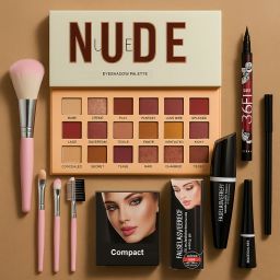 Nude Makeup Kit 18 Eyeshadow Compact Brushes Eyeliner Mascara Combo-27