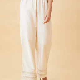 Women Straight Fit White Viscose Rayon Trousers-image-6