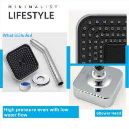 fossa 4"x4" ABS Square Alpha Wave Shower Head with 9" Arm Chrome Finish Fixed Mount image 3