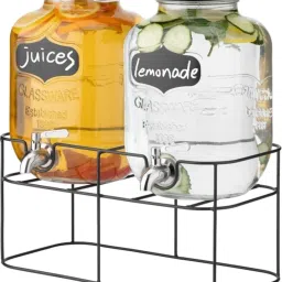 GLASS WATER MASSON JAR DISPENSER WITH TAP AND GOLDEN STEND (2 JAR WITH STEND) Bottled Water Dispenser-picture-22
