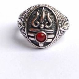 Fashion Men Jewellery Silver Mahadev Trishul Red Stone Shiva Ring Stainless Steel Rhodium, Titanium, Copper Plated Ring-image-34