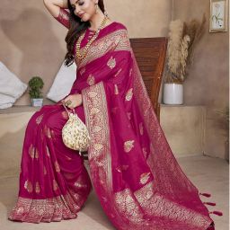 Woven, Embellished, Self Design Bollywood Silk Blend, Jacquard Saree-image-53