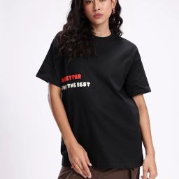 Women Printed Round Neck Pure Cotton Black T-Shirt-image-4