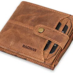 Men Casual Brown Genuine Leather RFIDWallet-image-3