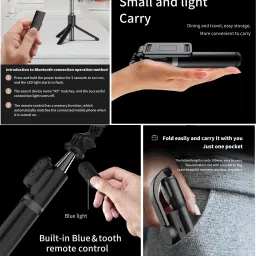 subton Photography Mini Tripod Selfie Stick with Bluetooth Selfie Remote | Horizontal & Vertical Rotation | for Vlogging, Video Shooting, YouTube etc Compatible with All Mobile Phones Monopod, Monopod Kit, Tripod Bracket, Tripod Clamp image 2