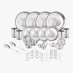 Pack of 42 Stainless Steel Dinner Set|Serves 4 People|Heavy Gauge|Kitchen Set|Permanent Laser-Peacock Dinner Set-image-58