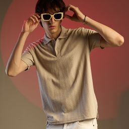 campus sutra Men Printed Polo Neck Polycotton Beige T-Shirt-picture-41