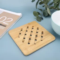 calldrishe Bamboo Wooden Trivet For Dinning Table Square Wavy Shape, Wooden Coaster, Wooden Coaster Set For Hot Plates and Hot Pot Trivet image 2
