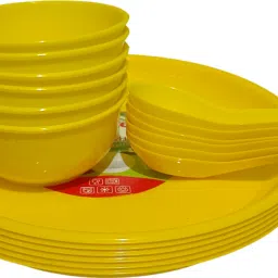 Pack of 18 Plastic Dinner Plates, 12-inch Round Serving Plates/Bowl Spoon set for Salad, Snacks Dinner Set-5