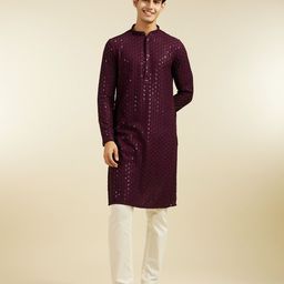 diwas by manyavar Men Embroidered Viscose Rayon Straight Kurta-picture-27