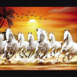 (SHF-8433)Lucky Seven Running Horses Vastu UV Matt Textured Framed Digital Reprint 10.9 inch x 14 inch Painting-28