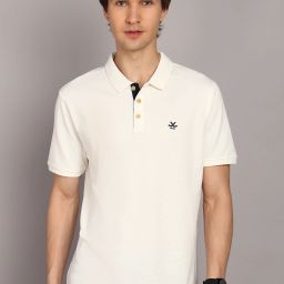 Men Solid Polo Neck Pure Cotton White T-Shirt-image-84