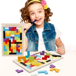 green way Travel Edition Tetris Tangram puzzles for Kids, Wood Intelligence Brain Games image 5