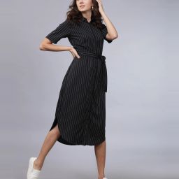 Women A-line Black Midi/Calf Length Dress-image-48