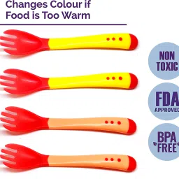 Silicone Tip Heat Sensitive Silicone Spoons | Temperature Sensing Spoons | Fork Set (Red & Yellow, Pack of 4)- Silicon-5