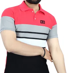 Men Colorblock Polo Neck Polycotton Pink T-Shirt-picture-6