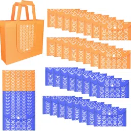 Pack of 96 Smile Foldable Grocery/Shopping Bags For Women | Orange & Dark Blue Pack of 96 Grocery Bags-10