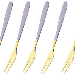 5PCS Fruit Forks Lightweight Portable Fruit Cutlery Dessert Forks (Purple) Stainless Steel Fruit Fork Set-7