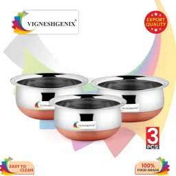 Pack of 3 Stainless Steel Stainless Steel Copper Bottom Handi 3 Pcs Set 1200ML,800ML,500ML Dinner Set-image-47