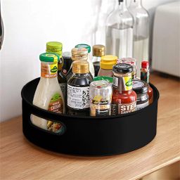 Plastic Lazy Susan 360° Rotating Kitchen Spice ( Black) Storage Basket-11