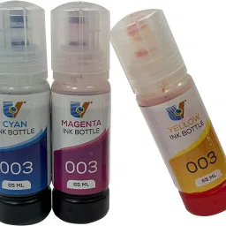 JET TONER PREMIUM QUALITY REFILL INK COMPATIBLE FOR EP L3100 / L3101 / L3110 / L3150 SERIES - 70ML each (cyan / magenta / yellow ) ( EP 003 REFILL INK BLACK ) Tri-Color Ink Bottle-image-1