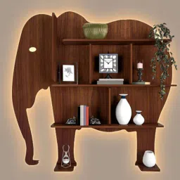 vibecrafts Elephant Shape Walnut Wood Wall Shelf-picture-35
