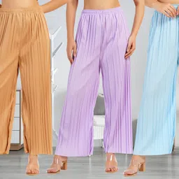 irha Pack of 3 Women Regular Fit Multicolor Viscose Rayon Trousers-picture-3