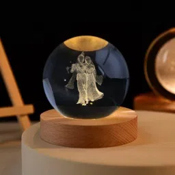 3D Crystal Radha Krishna Lamp with Wooden LED Base - Perfect for your Home Night Lamp-26