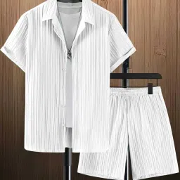 Men Night Suit Set White Self Design-image-0