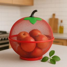 Fruit&Vegetable Basket with Net Cover Apple Shape Fruits Vegetables Stainless Steel Fruit & Vegetable Basket-image-1