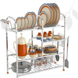 Dish Drainer Kitchen Rack Modular 4-Shelf Stainless Steel Utensil Rack | Kitchen Bartan Stand Dish Storage Steel-image-85