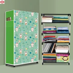 5 Shelf Foldable Collapsible Wardrobe Storage Organizer Almirah Cloth Rack PP Collapsible Wardrobe-image-67