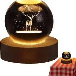 3D Deer Crystal Ball Night Light Ball with Wooden Base Night Lamp Night Lamp Night Lamp-8