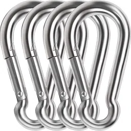 Gym Machine Snap Hook Carabiner 4Pcs. Multipurpose, Silver Wire Locks Locking Carabiner-image-45