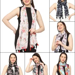 Floral Print Chiffon Women Multicolor Scarf, Fancy Scarf, Stole-16