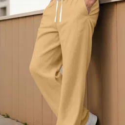 rajovati Men Loose Fit Yellow Viscose Rayon Trousers-picture-6