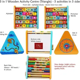 tru toys 5-in-1 Wooden Activity Triangle Alphabet Colors Picture Count Clock Learning Toy image 3
