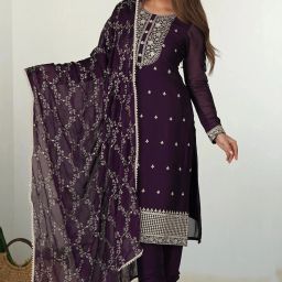Women Georgette Kurti Pant Dupatta Set-image-66