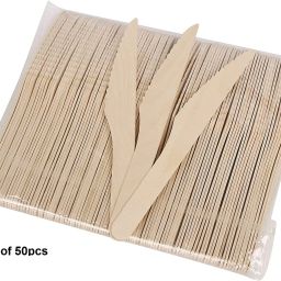 Disposable Wooden Knife (pack of 50 pcs) for Parties, Weddings, Birthdays. Paper Dessert Knife Set-20