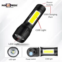 pick ur needs Mini Chargeable Torch Light With 3 Mode Light Zoomable Head Adjustable Focus LED 4 hrs Torch Emergency Light image 2